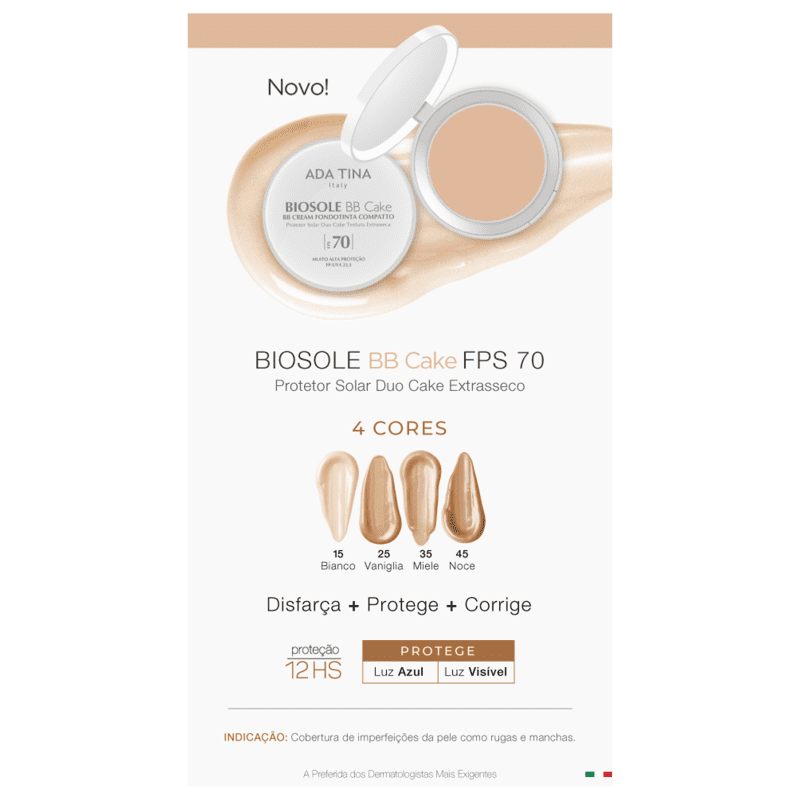 Ada Tina Biosole BB Cake FPS70 Noce - Protetor Solar Facial com Cor 10g
