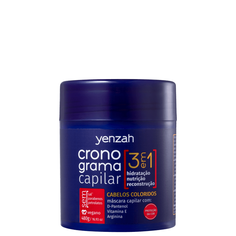 Yenzah Cronograma Capilar 3 em 1 Cabelos Coloridos - Máscara Capilar 480g