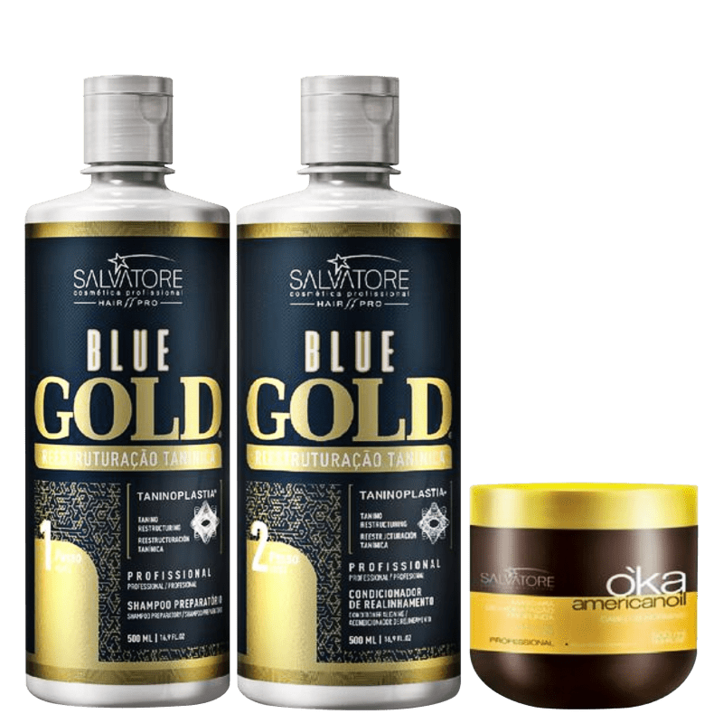 Kit Salvatore Blue Gold Reestruturação Tanínica + O'ka (3 Produtos) Menor preço em Kit Salvatore Blue Gold Reestruturação Tanínica + O'ka (3 Produtos)
