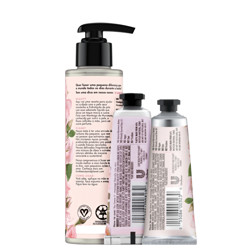 Kit Love Beauty and Planet Sabonete Líquido Caring, Creme de Mão Smooth & Serene e Creme de Mão Delicious Glow