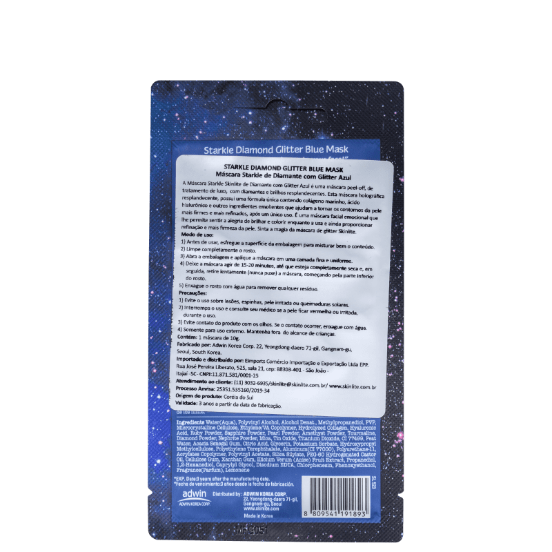 Skinlite Starkle de Diamante com Glitter Azul - Máscara Facial 10g