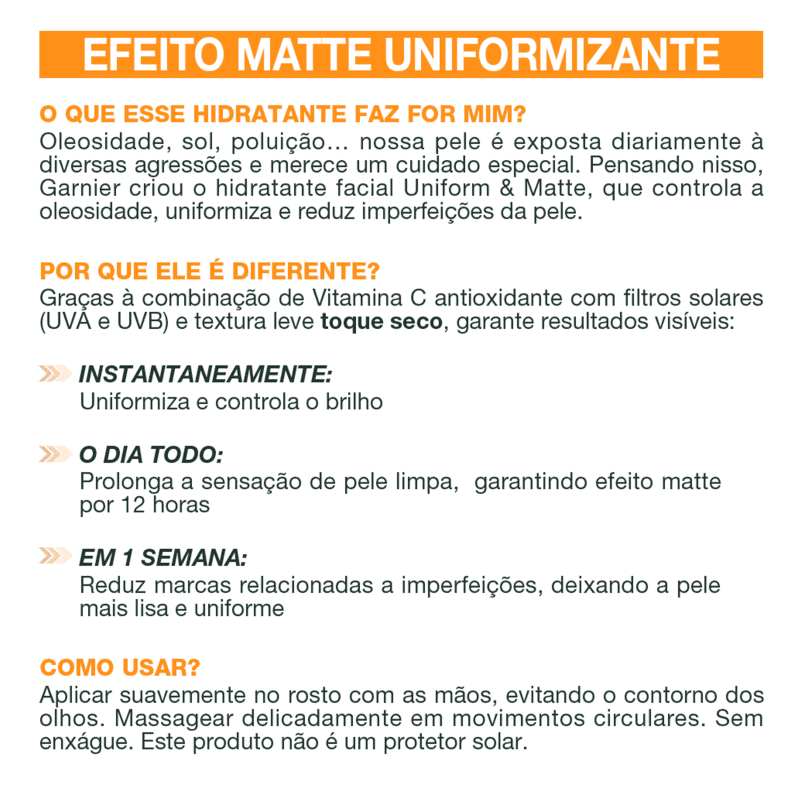Garnier SkinAtive Uniform & Matte Vitamina C FPS30 - Hidratante Facial 40g
