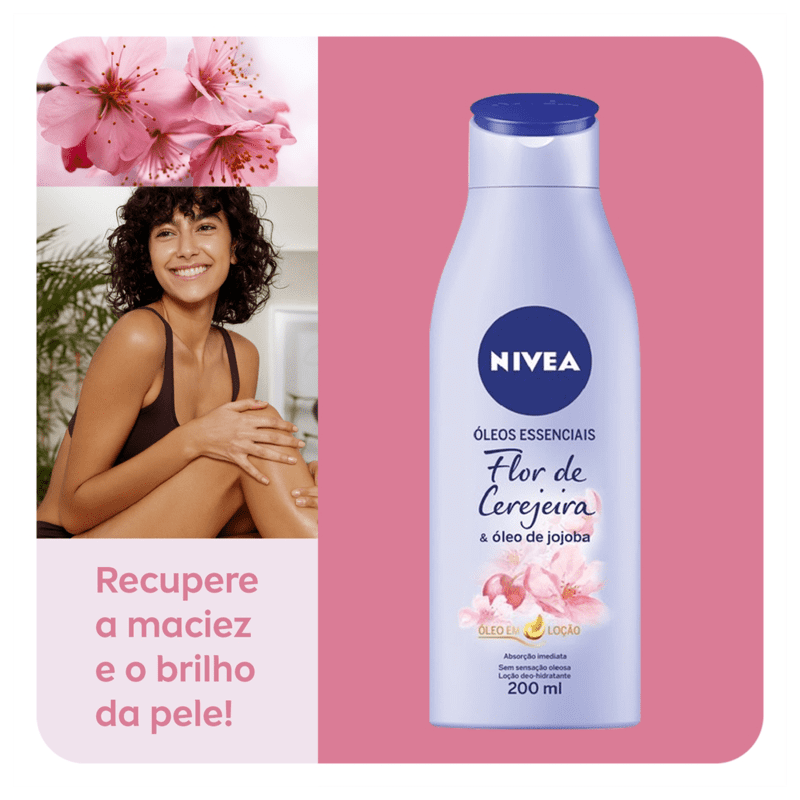 NIVEA Óleos Essenciais Flor de Cerejeira e Óleo de Jojoba - Loção Hidratante Corporal 200ml