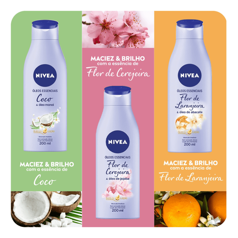 NIVEA Óleos Essenciais Flor de Cerejeira e Óleo de Jojoba - Loção Hidratante Corporal 400ml