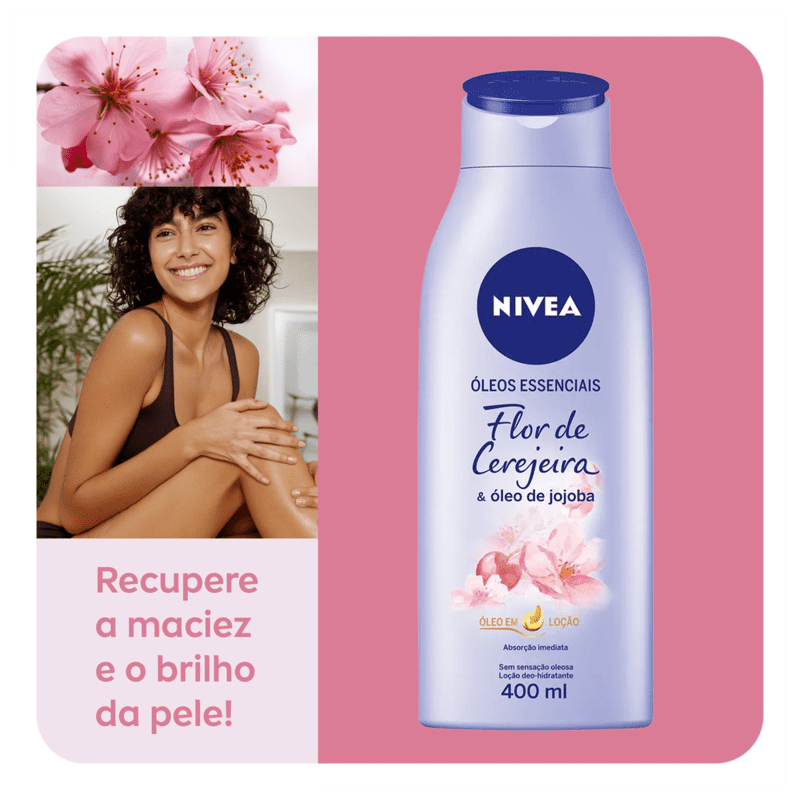 NIVEA Óleos Essenciais Flor de Cerejeira e Óleo de Jojoba - Loção Hidratante Corporal 400ml