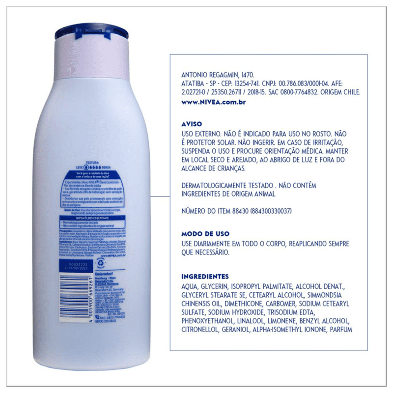NIVEA Óleos Essenciais Flor de Cerejeira e Óleo de Jojoba - Loção Hidratante Corporal 400ml
