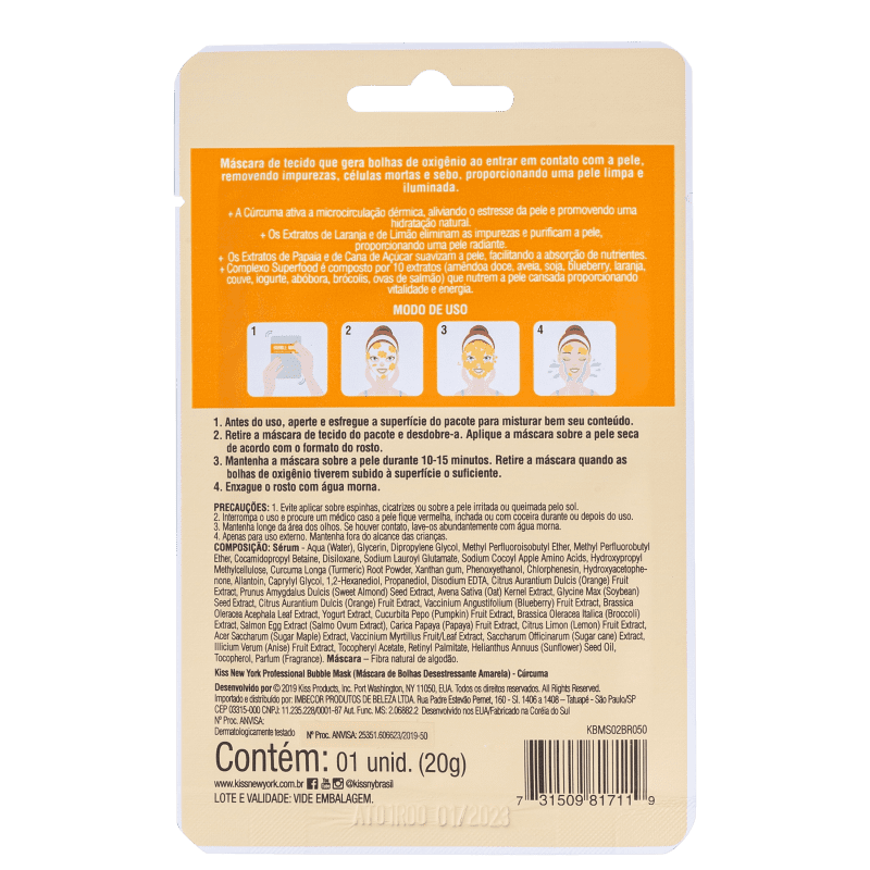 Kiss New York Bubble Desestressante Amarela - Máscara Facial 20ml