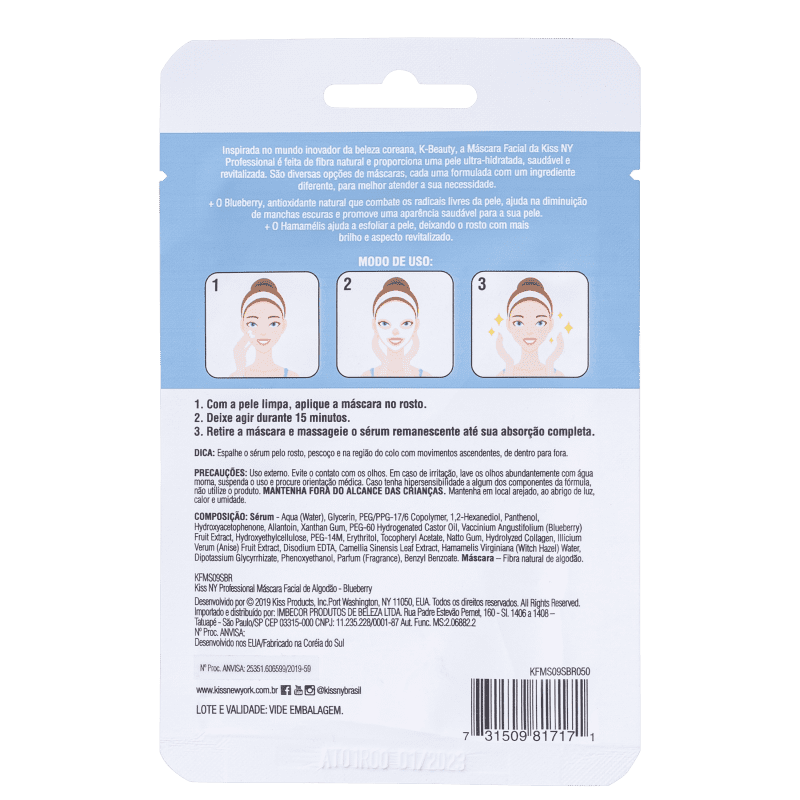Kiss New York Blueberry Revitalizante - Máscara Facial 20ml