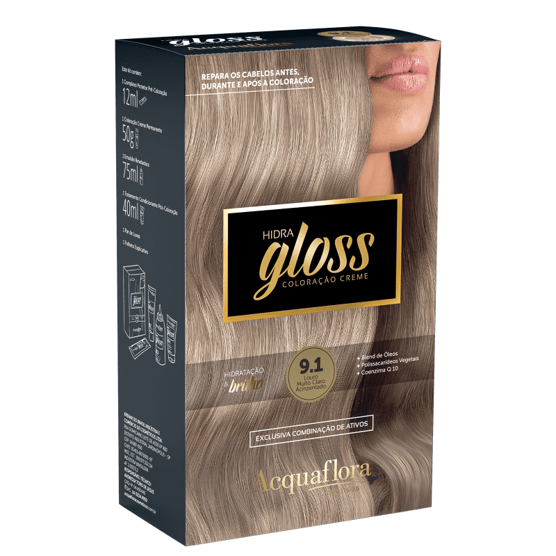 Acquaflora Hidra Gloss 9.1 Louro Muito Claro Acinzentado - Coloração Permanente 177g Menor preço em Acquaflora Hidra Gloss 9.1 Louro Muito Claro Acinzentado - Coloração Permanente 177g