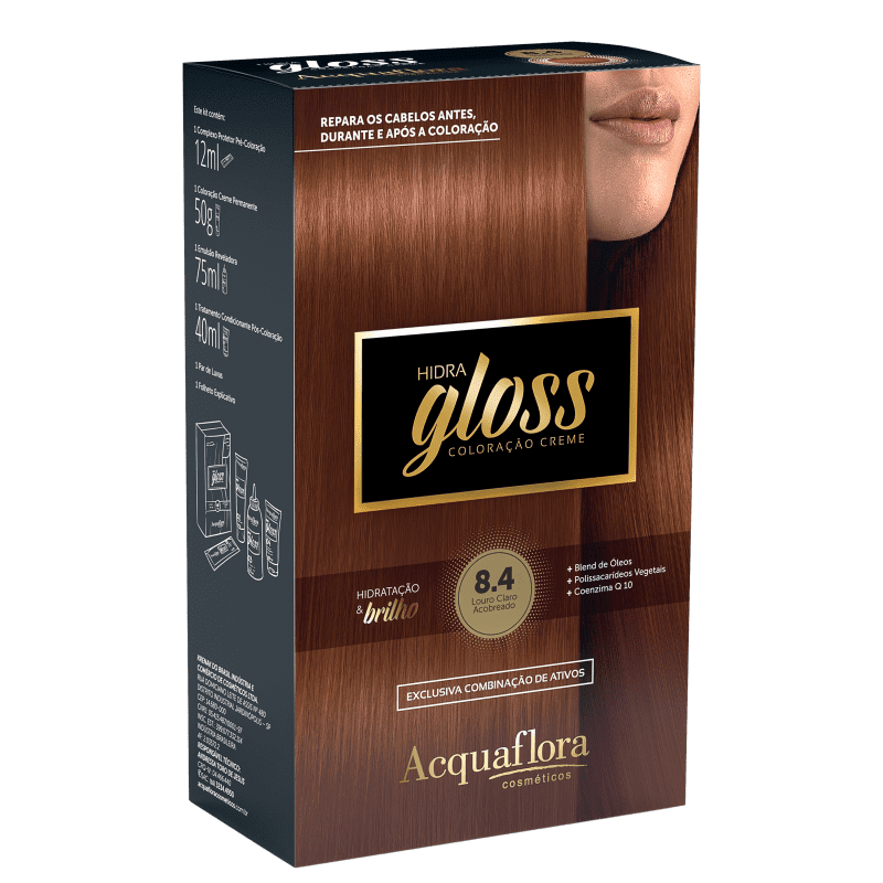 Acquaflora Hidra Gloss 8.4 Louro Claro Acobreado - Coloração Permanente 177g
