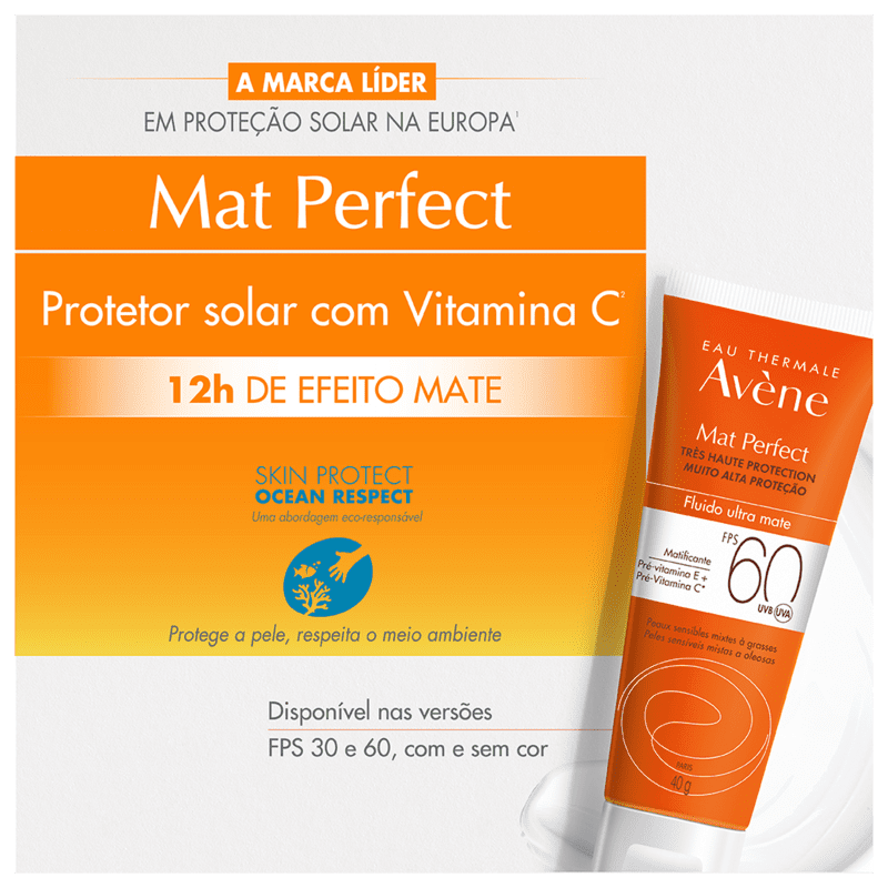 Avène Mat Perfect Fluido Ultra Mate FPS 60 - Protetor Solar 40g