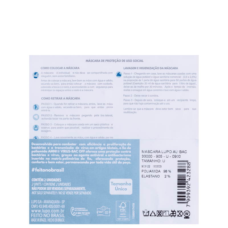 Lupo Vírus Bac-Off Preta - Máscara de Proteção (2 Unidades)