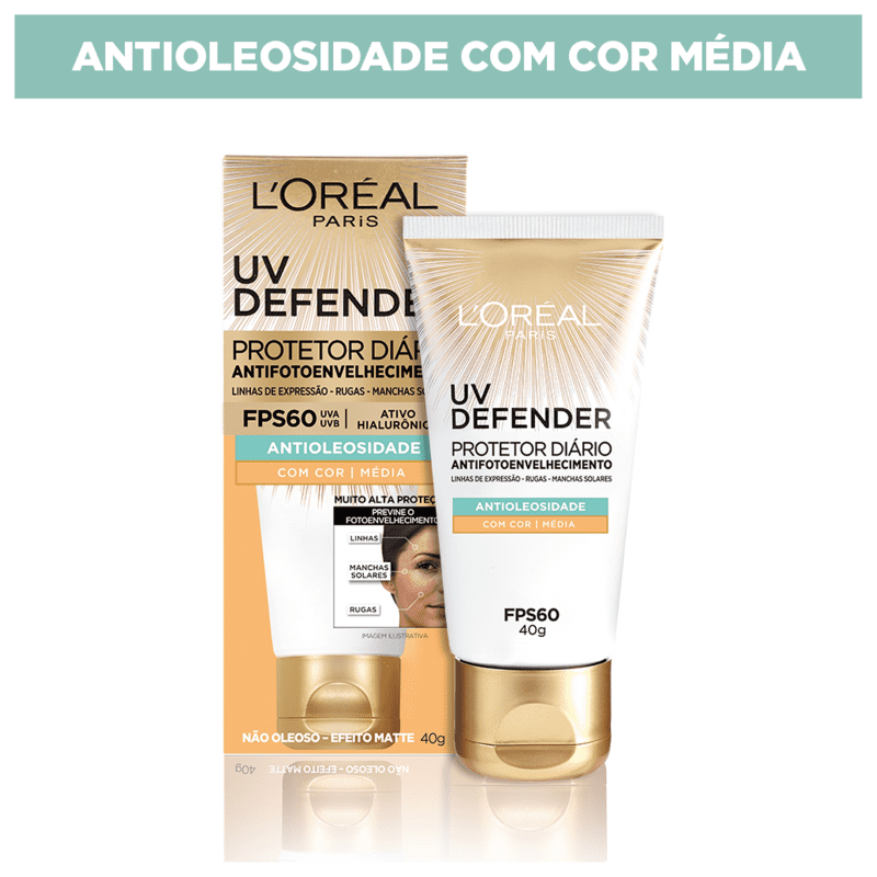 L'Oréal Paris UV Defender Antioleosidade FPS 60 Média - Protetor Solar Facial 40g
