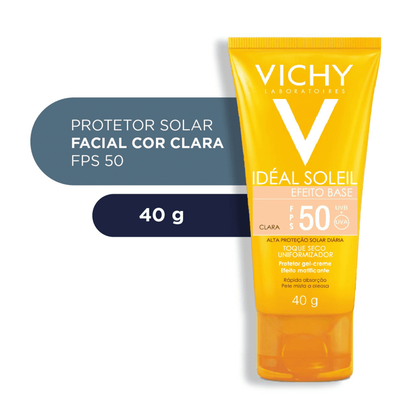 Vichy Idéal Soleil Efeito Base FPS 50 Clara - Protetor Solar com Cor 40g