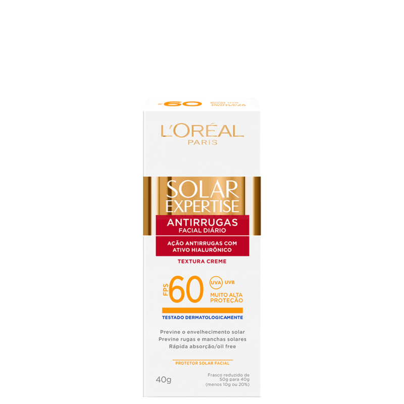 L'Oréal Paris Solar Expertise Antirrugas FPS 60 - Protetor Solar Facial 40g