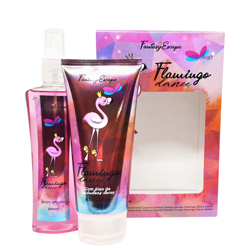 Conjunto Fantasy Escape Flamingo Dance Delikad Infantil - Body Spray 200ml + Loção Corporal 200ml