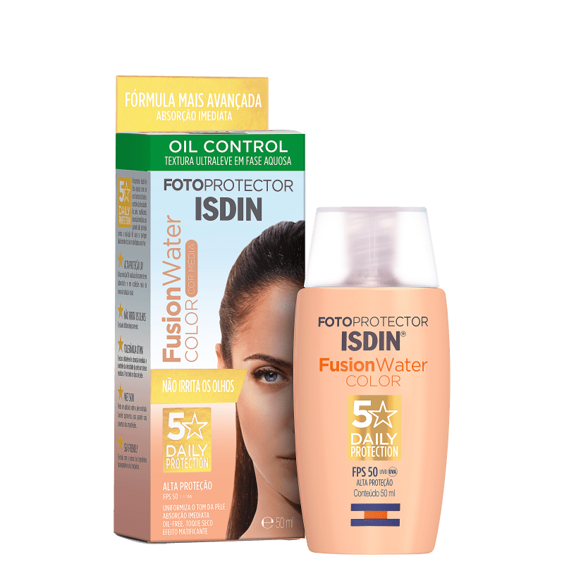 ISDIN Fotoprotector Fusion Water Color Oil Control FPS 50 Média - Protetor Solar com Cor 50ml