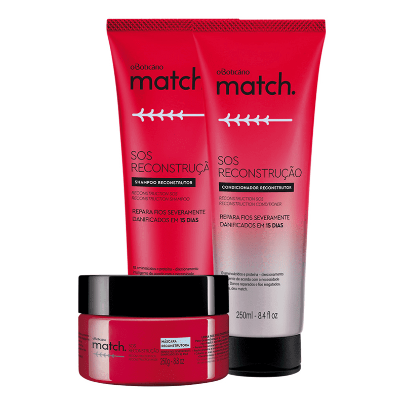 Combo Match SOS Reconstrução: Shampoo + Condicionador + Máscara