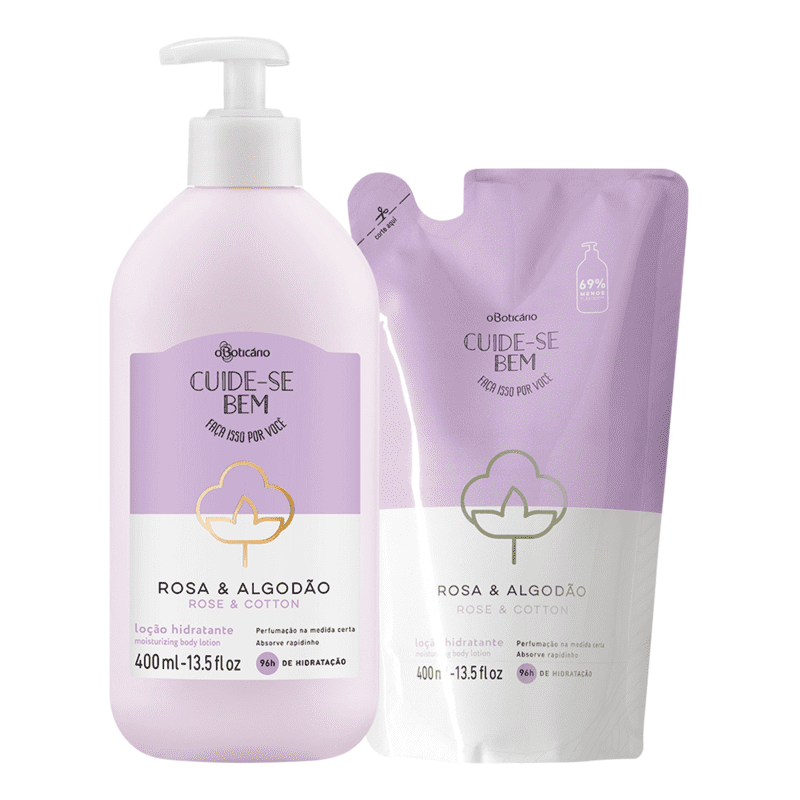Combo Cuide-Se Bem Rosa e Algodão: Loção Hidratante Desodorante 400ml + Refil