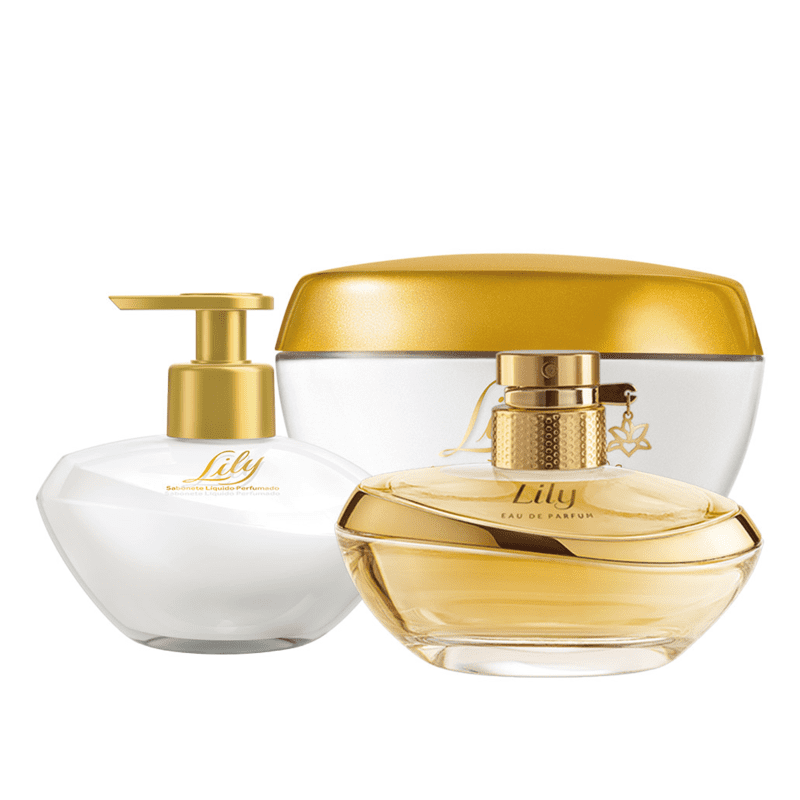 Combo Lily: Eau de Parfum + Creme Acetinado Hidratante Desodorante Corporal+ Sabonete Líquido Mãos