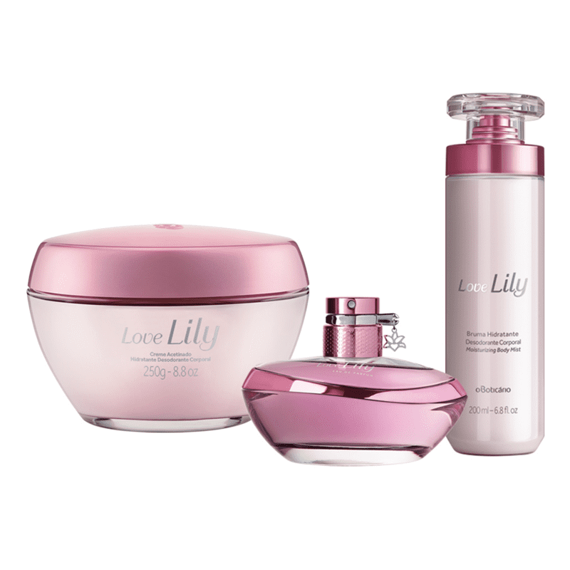 Combo Love Lily: Bruma Hidratante Desodorante Corporal 200ml + Eau de Parfum 75ml + Creme Acetinado Hidratante Desodorante Corporal 250g