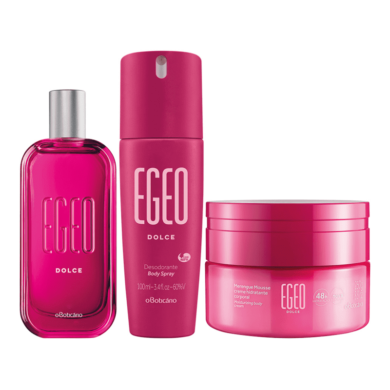 Combo Egeo Dolce: Desodorante Colônia 90ml + Merengue Hidratante Desodorante 250g + Body Spray 100ml