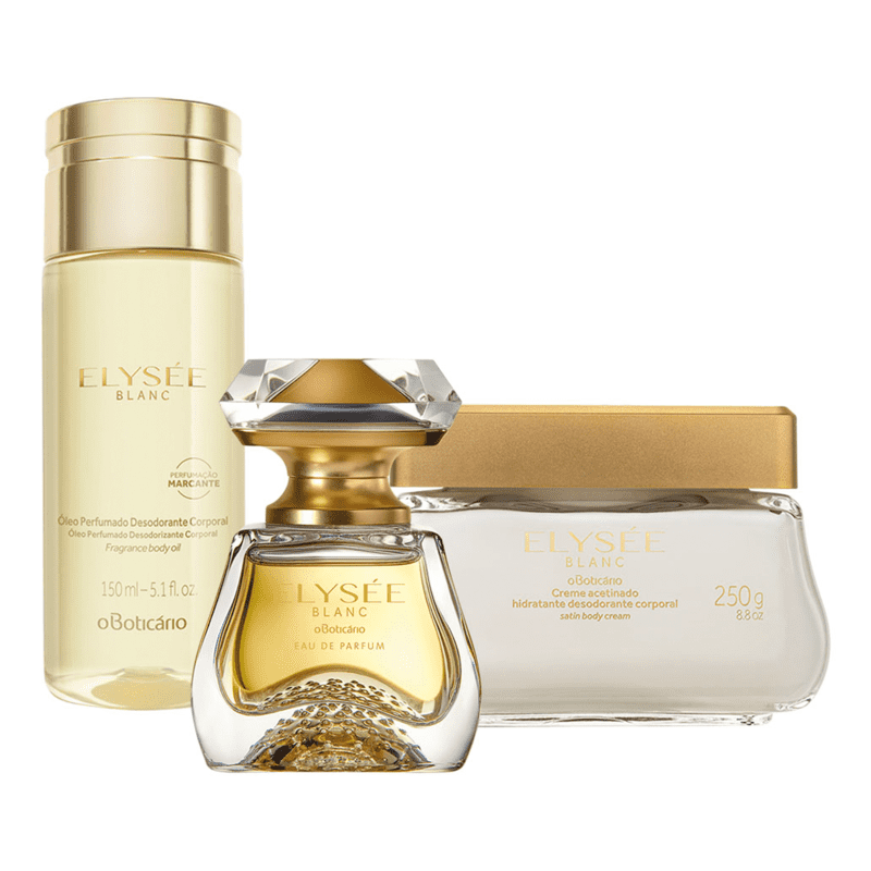 Combo Elysée Blanc: Eau de Parfum + Creme Acetinado Desodorante + Óleo Desodorante Corporal