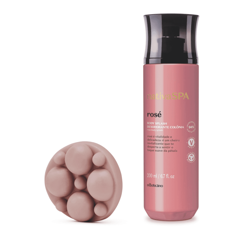 Combo Nativa Spa Rosé: Sabonete Em Barra Massa geador, 90 g + Body Splash, 200 ml