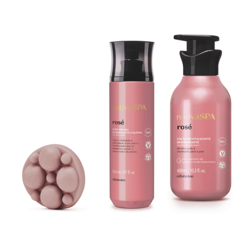 Combo Nativa Spa Rosé: Sabonete Em Barra Massa geador, 90 g + Body Splash, 200 ml + Loção Revitalizante Corporal, 400 ml
