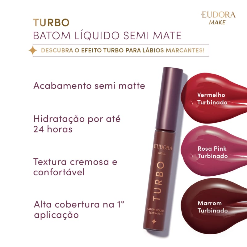Batom Líquido Rosa Pink Turbinado Semi Mate Turbo SOUL 5ml | Eudora