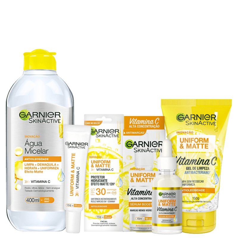 Kit Garnier SkinActive Uniform & Matte Quarteto (4 Produtos) Menor preço em Kit Garnier SkinActive Uniform & Matte Quarteto (4 Produtos)