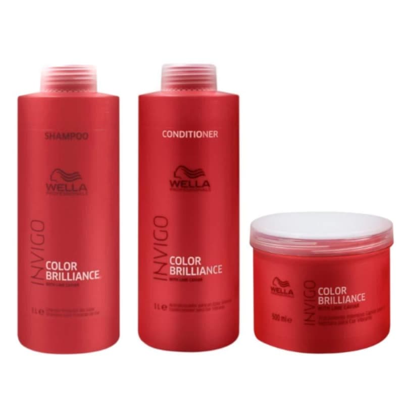 Kit Wella Shampoo 1L, Condicionador 1L e Máscara 500g Collor Brilliance Invigo