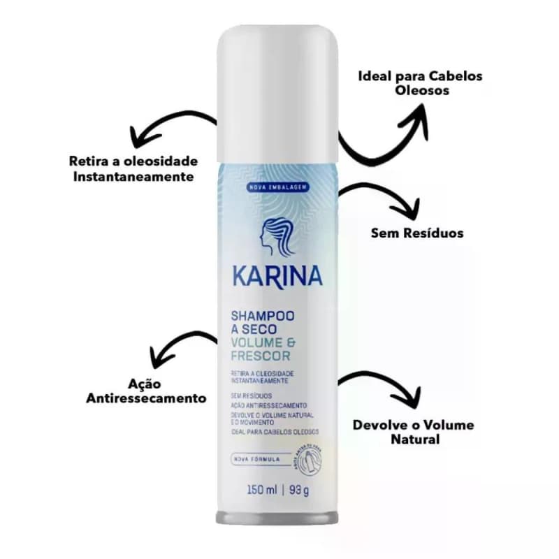 SHAMPOO A SECO KARINA AEROSOL 150ML VOLUME E FRESCO