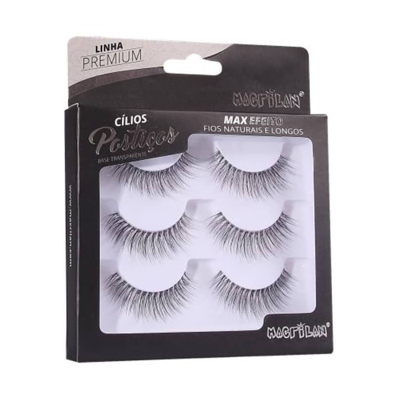 Cílios Postiços Macrilan CL502A Max Efeito, 3 pares.