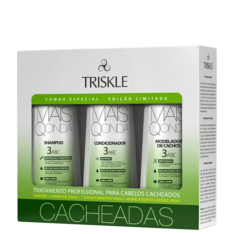 Kit Triskle Mais Q Onda Cacheadas Combo Especial (3 Produtos) Menor preço em Kit Triskle Mais Q Onda Cacheadas Combo Especial (3 Produtos)