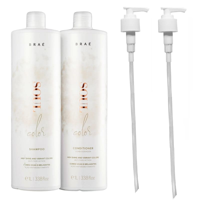 Kit Braé Soul Color Profissional - Shampoo 1L+ Condicionador 1L + 2 Válvulas Pump Menor preço em Kit Braé Soul Color Profissional - Shampoo 1L+ Condicionador 1L + 2 Válvulas Pump