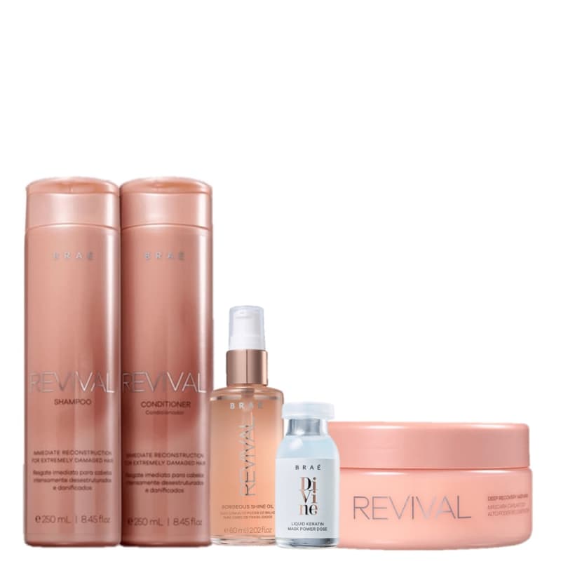 Kit BRAÉ Revival + Divine Reconstrução Total (5 Produtos) Menor preço em Kit BRAÉ Revival + Divine Reconstrução Total (5 Produtos)