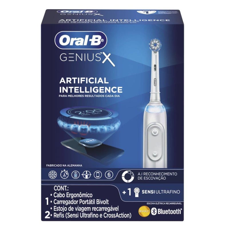 Escova Elétrica Oral-B Genius X Bivolt + 2 Refis Sensi Ultrafino e CrossAction Menor preço em Escova Elétrica Oral-B Genius X Bivolt + 2 Refis Sensi Ultrafino e CrossAction