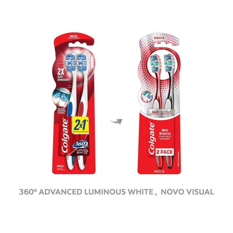 Escova Dental Colgate 360º Luminous White Advanced 2 unid