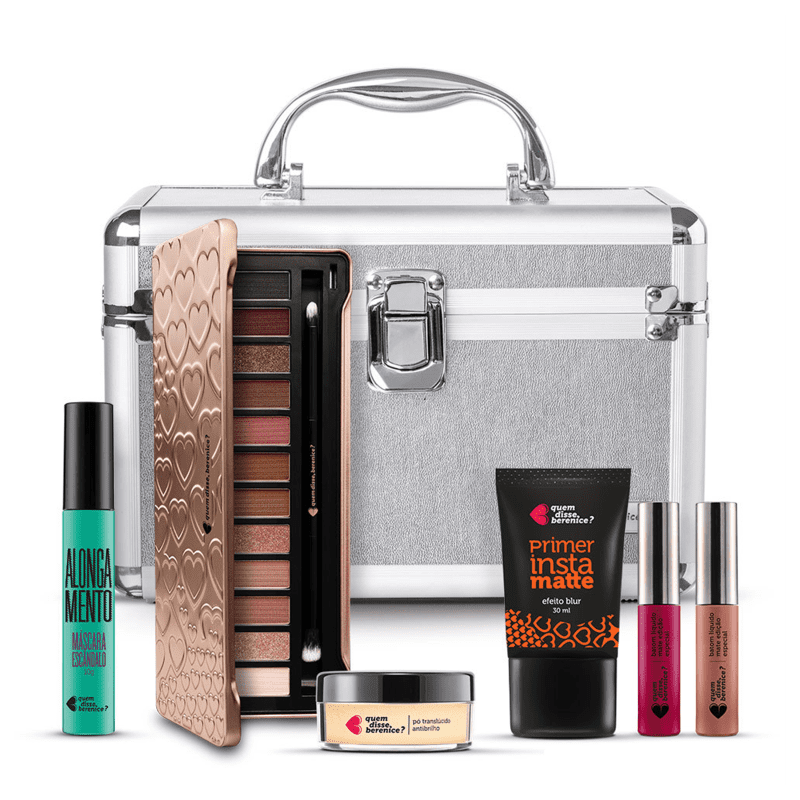 Kit Maleta: Paleta de Sombras Adoro Rosês + Primer + Pó Instamatte + Batom Líquido + Máscara Escândalo Preti