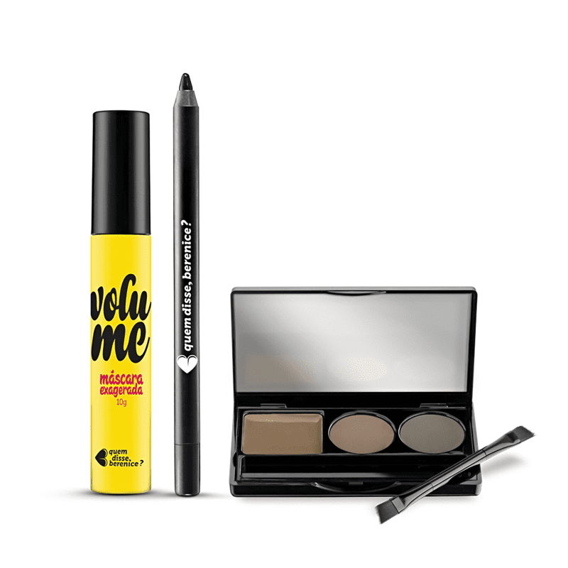 Kit Paleta Sobrancelha Escurete + Máscara Exagerada Volume + Lápis Olhos Pretuco + Caixa Cubo M