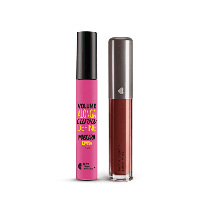 Kit Máscara de Cílios Divina Preté Volume Alonga Curva e Define + Batom Líquido Supermate Ruivoli