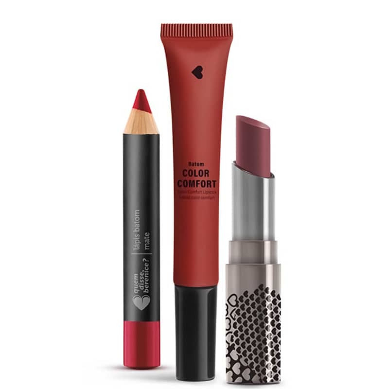 Kit Batom: Color Comfort Terracotalê + Volumão Marsalê + Lápis Cerejaliz