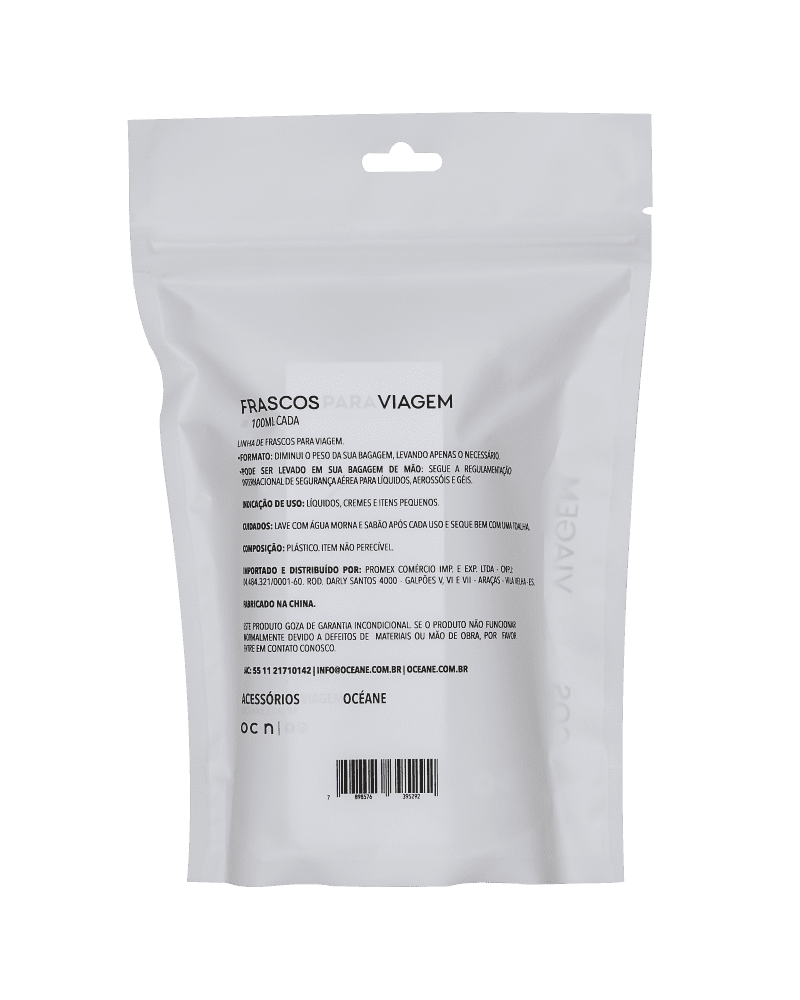 Kit Frascos para Viagem 100ml (2 Unidades)