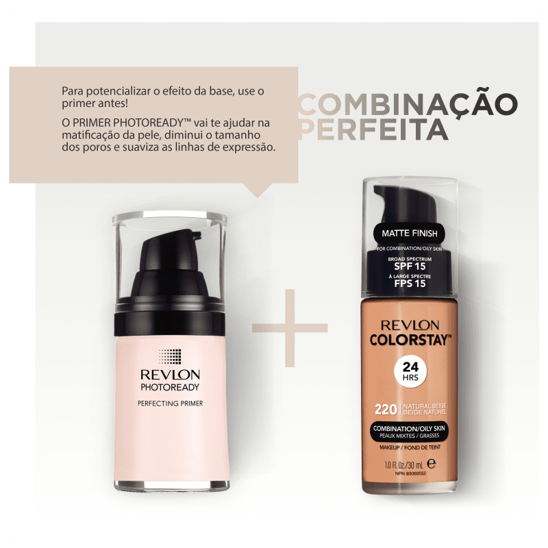 Revlon ColorStay 24 Horas Pele Mista à Oleosa FPS15 220 Natural Beige - Base Líquida 30ml
