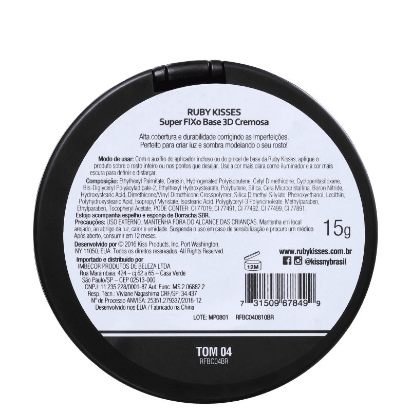 Kiss New York Ruby Kisses Super Fixo 3D 04 - Base Cremosa 15g