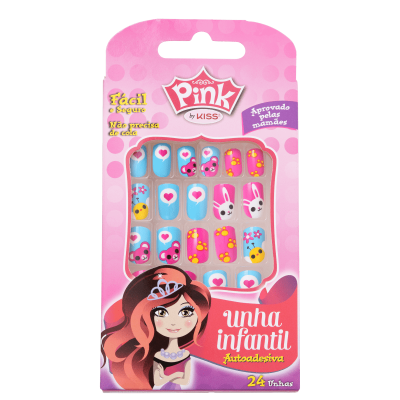 Kiss New York Pink Infantil Pop Princess Bichinhos - Unhas Postiças