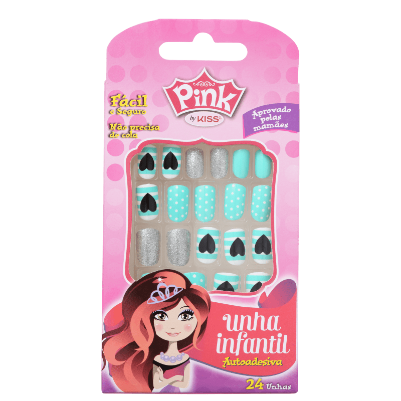Kiss New York Pink Infantil Pop Princess Coração - Unhas Postiças