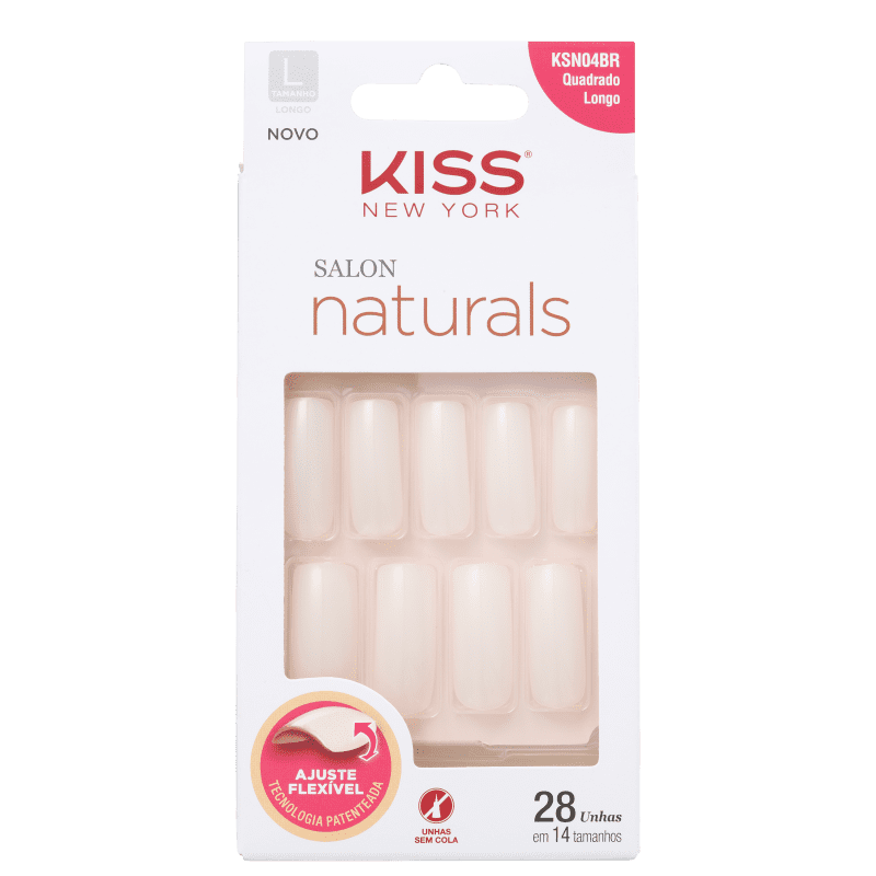 Kiss New York Salon Naturals Quadrado Longo - Unhas Postiças 13g