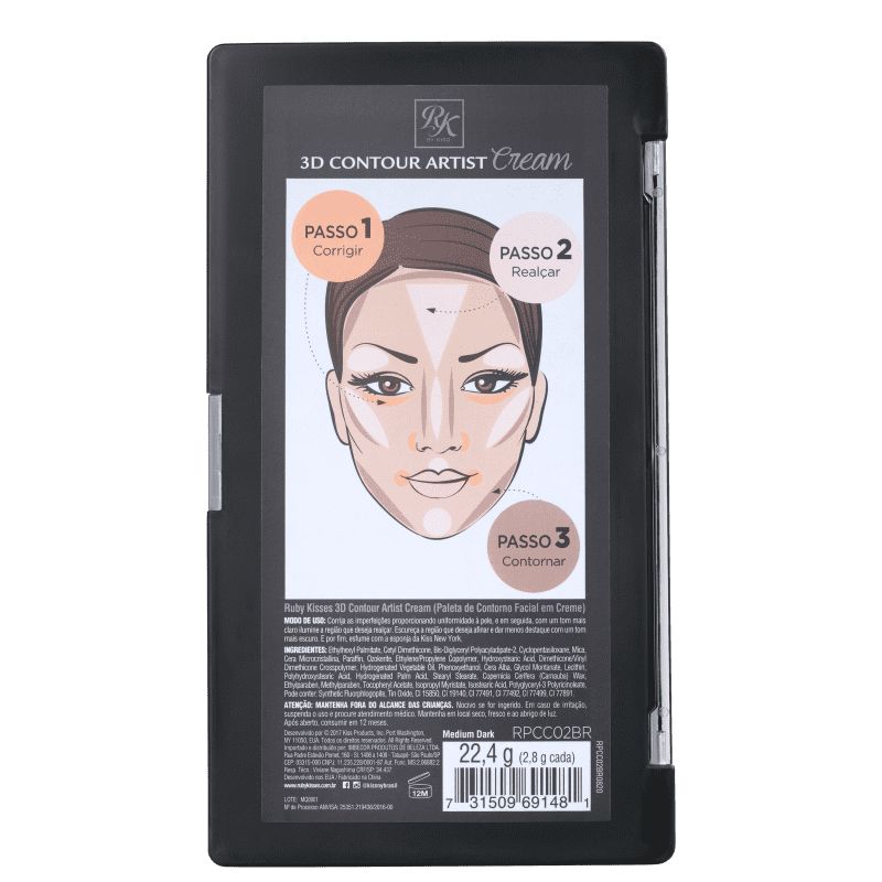 Kiss New York Ruby Kisses 3D Contour Artist Cream Medium Dark - Paleta de Contorno 22,4g